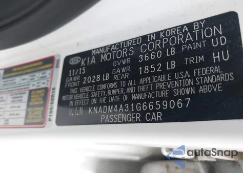 2016 Kia Rio Lx z USA, uszkodzony, nr VIN KNADM4A31G6659067